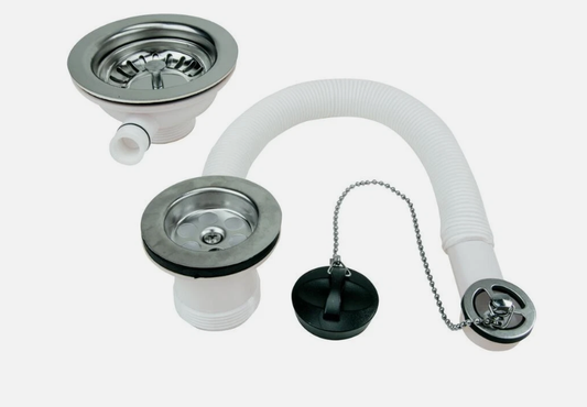 90mm Polished Stainless Steel 1.5 Bowl Sink Strainer and Plug Waste Kit