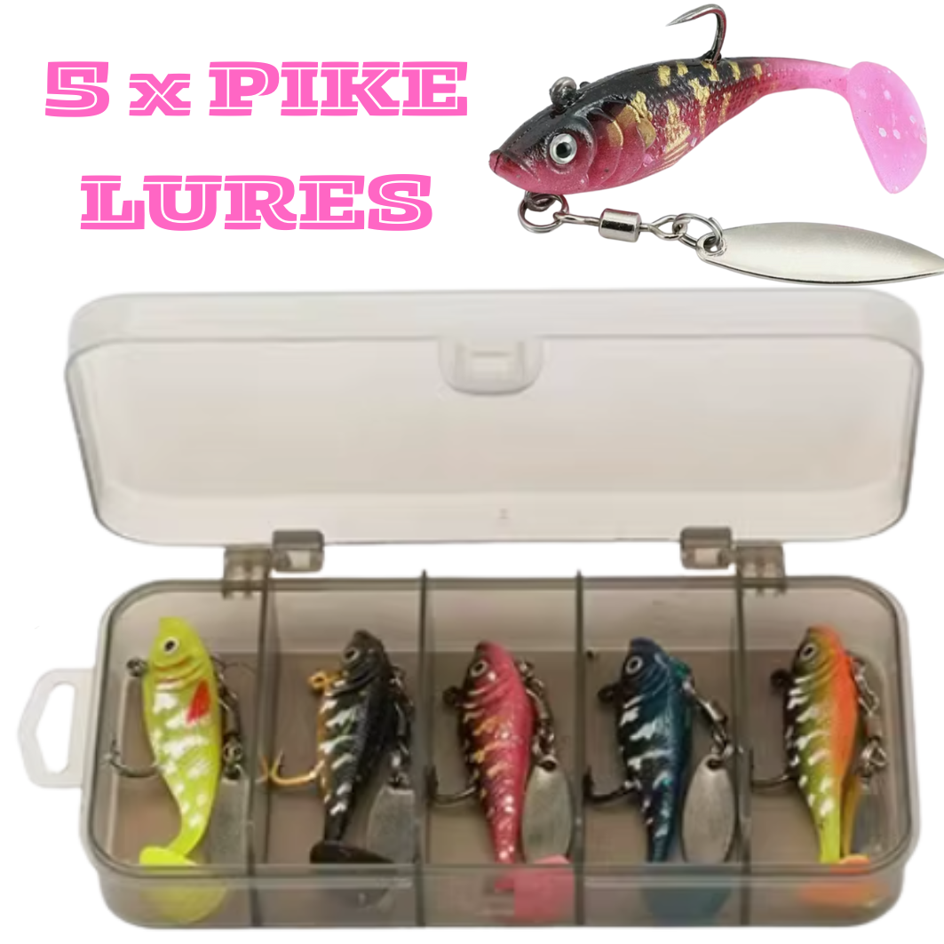 Fishing Lures Soft Plastic 5 Pack with spinners Sharp Hooks for Bass Pike Trout